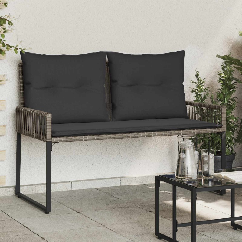 Banc extérieur avec coussin 4 pcs Gris et Gris foncé polyrotin 628302628302