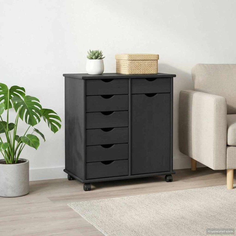 Cabinet roulant Gris 63,5 x 39 x 65,5 cm Bois de Pin Massif 628328628328