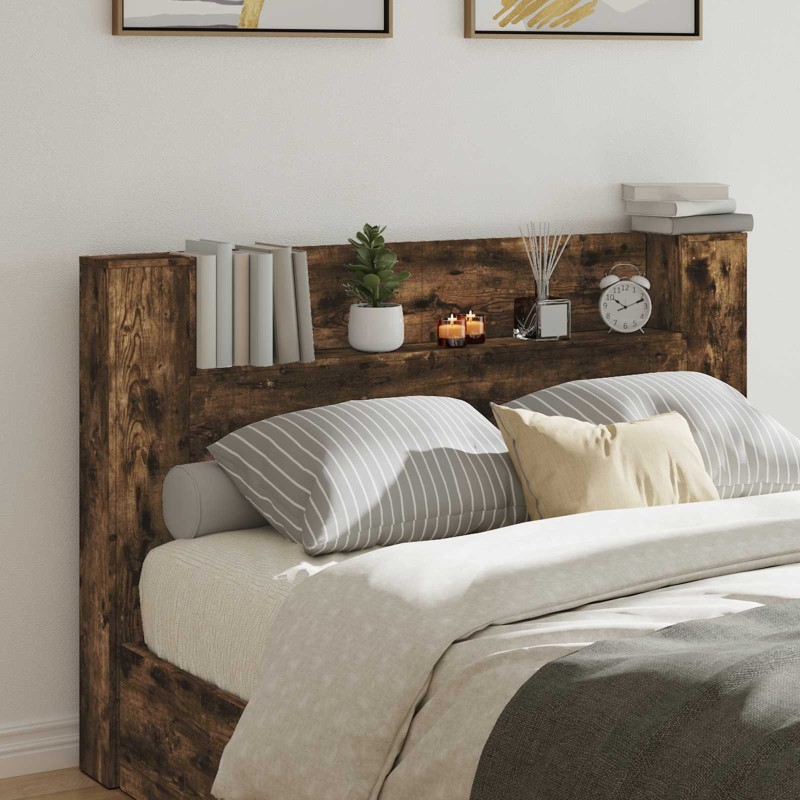Cabinet de Tête de Lit avec LED Chêne Fumé Bois d'ingénierie 628329628329