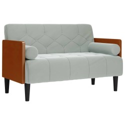Canapé deux places avec coussins cylindriques gris clair 110 cm velours 628334628334