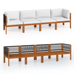 Canapé de jardin 4 places avec coussin en bois d'acacia et corde 628365628365