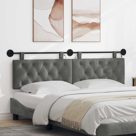 Tête de lit suspendue Avec lumière LED Gris foncé Velours 628380628380