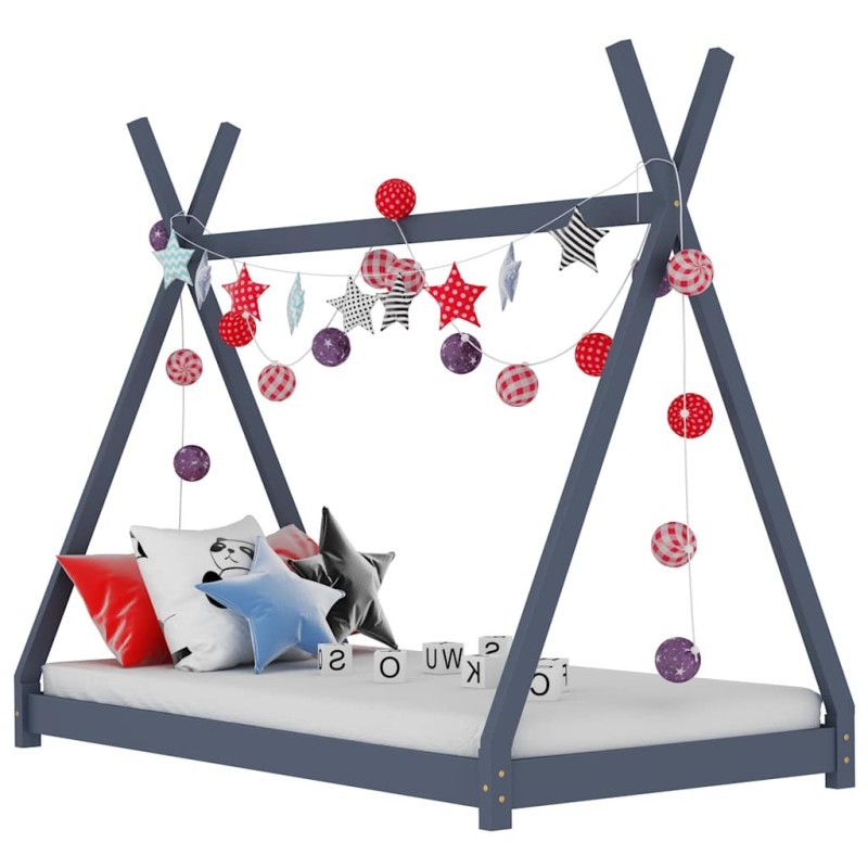 Cadre de lit d'enfant Gris Bois de pin massif 80x160 cm 628397628397