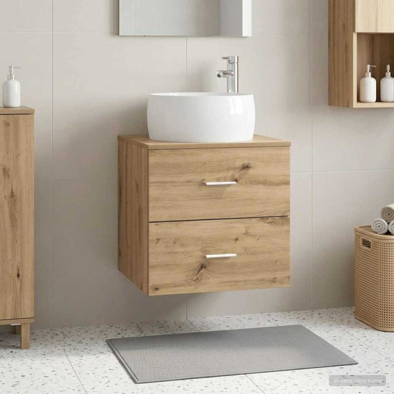 Vanité de lavabo mural Chêne artisanal 49,5 x 44,5 x 66 cm 628399628399