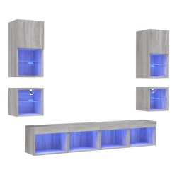 Unités murales TV avec LED 8 pcs gris sonoma bois d'ingénierie 628400628400