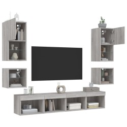 Unités murales TV avec LED 8 pcs gris sonoma bois d'ingénierie 628400628400