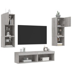 Unités murales TV avec LED 6 pcs gris sonoma bois d'ingénierie 628407628407