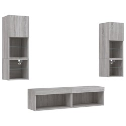 Unités murales TV avec LED 6 pcs gris sonoma bois d'ingénierie 628407628407