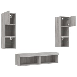 Unités murales TV avec LED 6 pcs gris sonoma bois d'ingénierie 628407628407