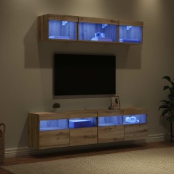 Unités murales TV avec LED 5 pcs Chêne artisanal 628411628411