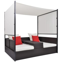 Lit de jardin avec auvent Marron 190x130 cm Résine tressée 628423628423