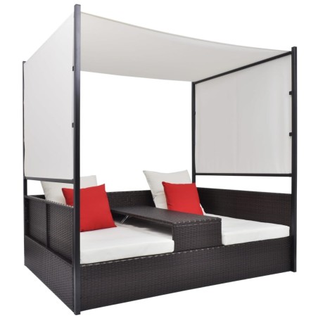Lit de jardin avec auvent Marron 190x130 cm Résine tressée 628423628423