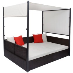 Lit de jardin avec auvent Marron 190x130 cm Résine tressée 628423628423