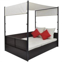 Lit de jardin avec auvent Marron 190x130 cm Résine tressée 628423628423