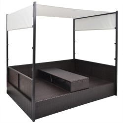 Lit de jardin avec auvent Marron 190x130 cm Résine tressée 628423628423