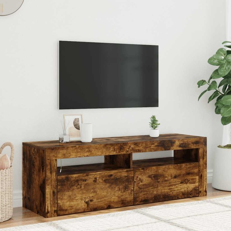 Meuble TV avec lumières LED Chêne fumé 120x35x40 cm 628430628430
