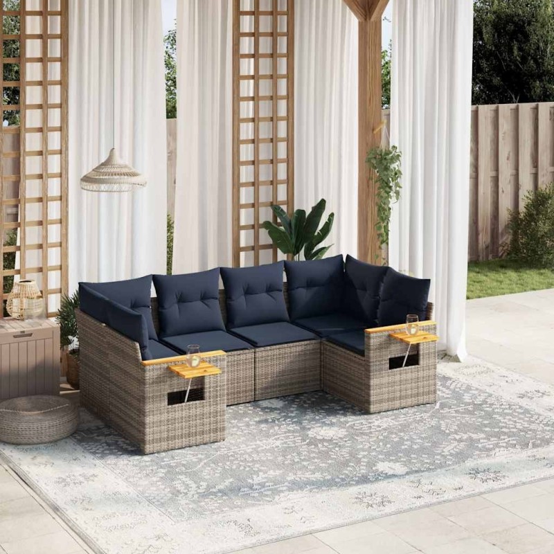 Salon de jardin 6 pcs avec coussins gris résine tressée 628482628482