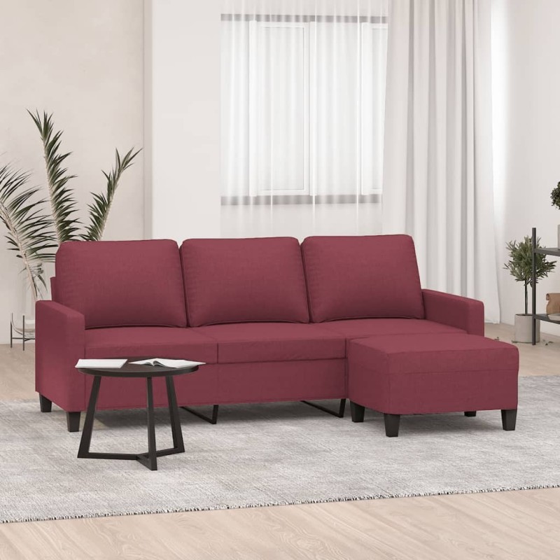 Canapé à 3 places avec repose-pieds Rouge bordeaux 180 cm Tissu 628507628507