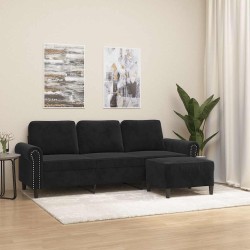 Canapé à 3 places avec repose-pieds Noir 180 cm Velours 628557628557