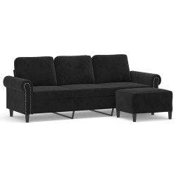 Canapé à 3 places avec repose-pieds Noir 180 cm Velours 628557628557