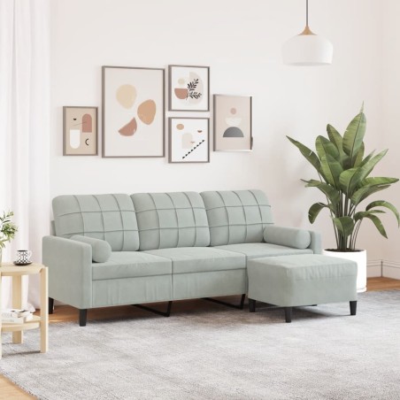 Canapé à 3 places avec repose-pieds Gris clair 180 cm Velours 628558628558