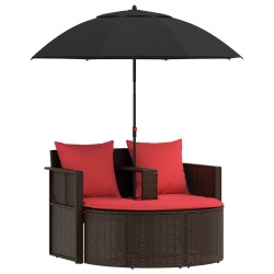 Canapé de jardin Marron et rouge 168 x 168 x 180 cm polyrotin 628571628571