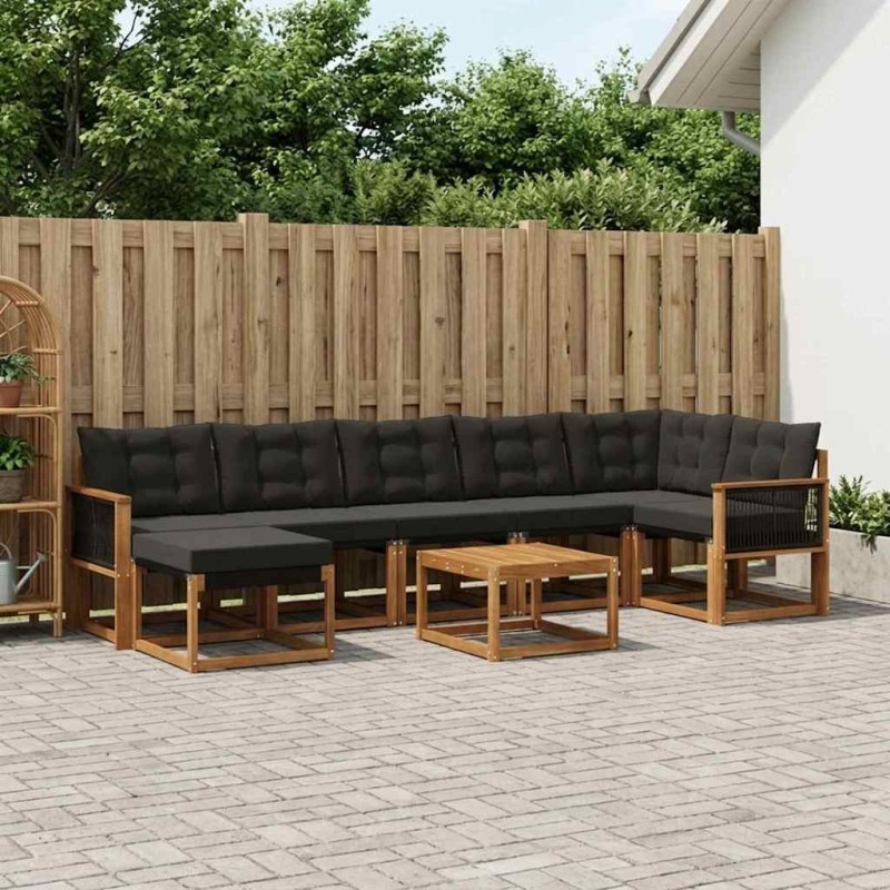 Ensemble de canapés d'extérieur 8 pcs Naturel et noir 628576628576