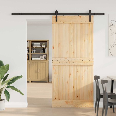 Porte coulissante NARVIK Naturel et noir 95 x 210 cm (213,5 cm) 628629628629