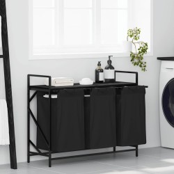 Panier à linge 3 compartiments avec étagère en chêne noir 628678628678