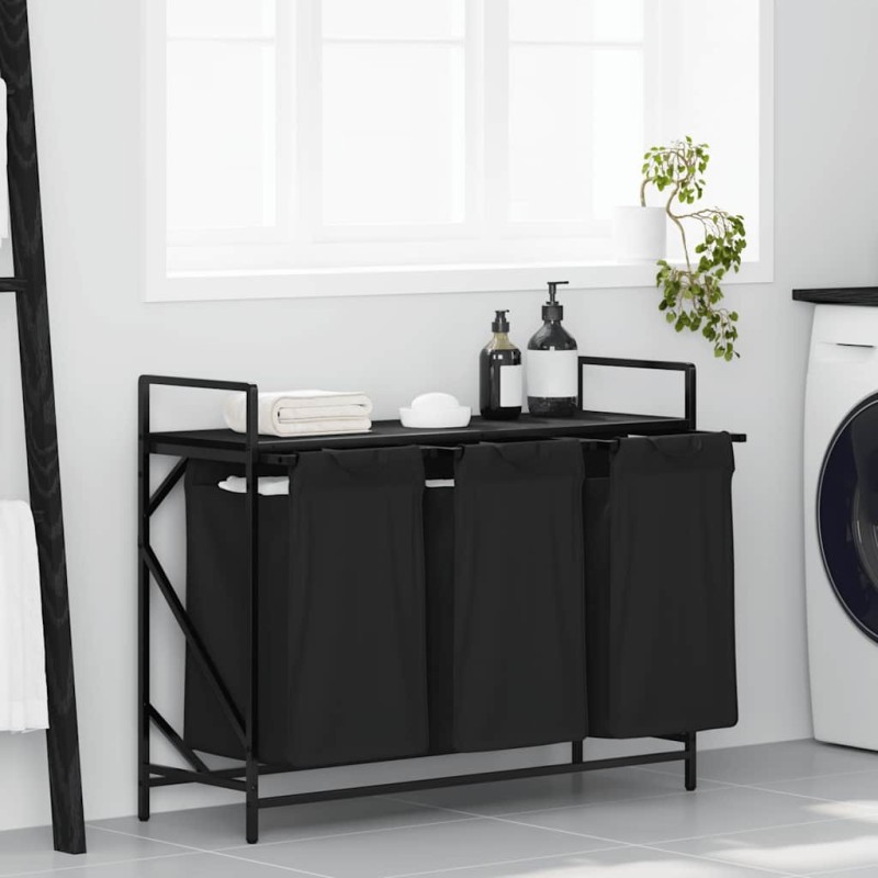 Panier à linge 3 compartiments avec étagère en chêne noir 628678628678