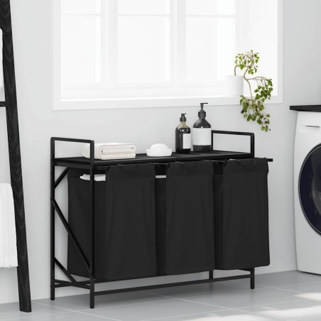 Panier à linge 3 compartiments avec étagère en chêne noir 628678628678