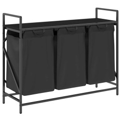 Panier à linge 3 compartiments avec étagère en chêne noir 628678628678