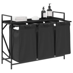 Panier à linge 3 compartiments avec étagère en chêne noir 628678628678