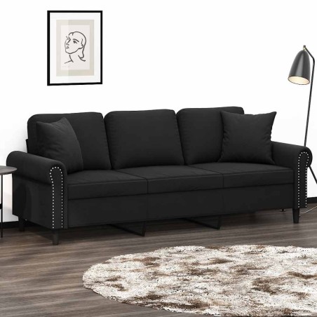 Canapé 3 places avec oreillers décoratifs noir 180 cm velours 628703628703