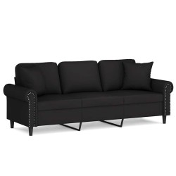 Canapé 3 places avec oreillers décoratifs noir 180 cm velours 628703628703