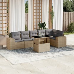 Salon de jardin avec coussins 7 pcs beige résine tressée 628710628710
