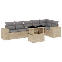 Salon de jardin avec coussins 7 pcs beige résine tressée 628710628710