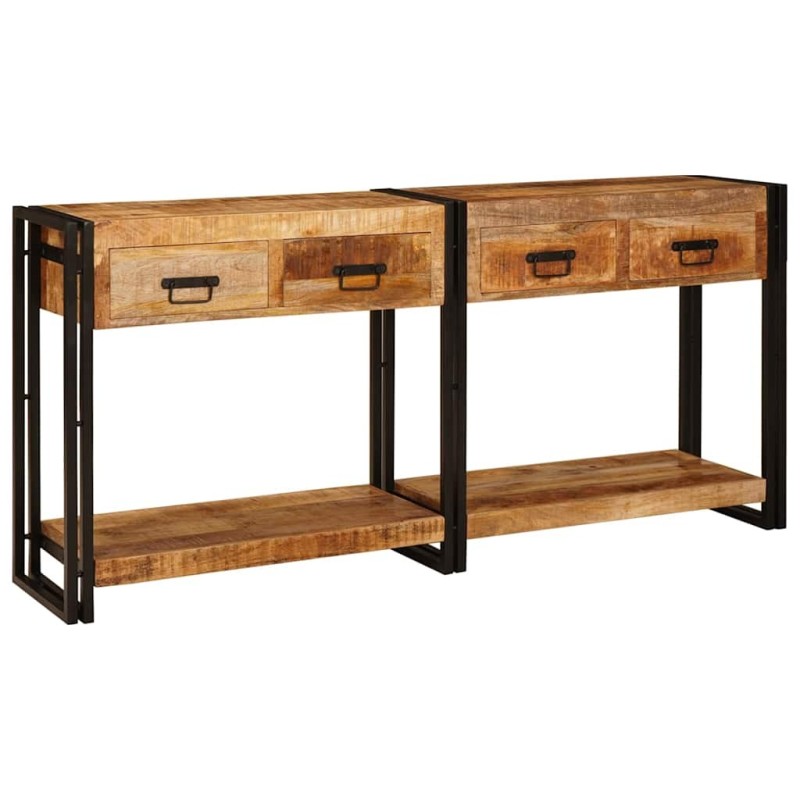 Tables console avec tiroir 2 pcs Marron Bois de mangue massif 628744628744