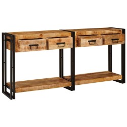 Tables console avec tiroir 2 pcs Marron Bois de mangue massif 628744628744