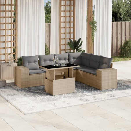 Salon de jardin avec coussins 7 pcs beige résine tressée 628771628771