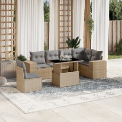 Salon de jardin avec coussins 7 pcs beige résine tressée 628772628772