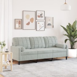 Canapé 3 places avec oreillers gris clair 180 cm velours 628828628828