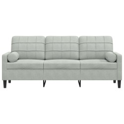 Canapé 3 places avec oreillers gris clair 180 cm velours 628828628828