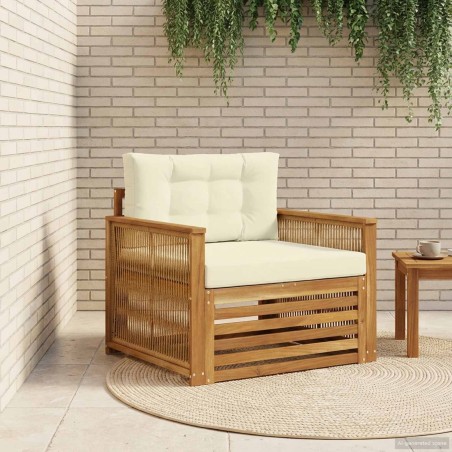 Canapé d’extérieur Bois d'Acacia Massif Naturel et Crème 628899628899