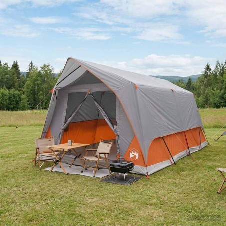 Tente tunnel Gris et orange 10 personnes Polyester et Acier 628905628905