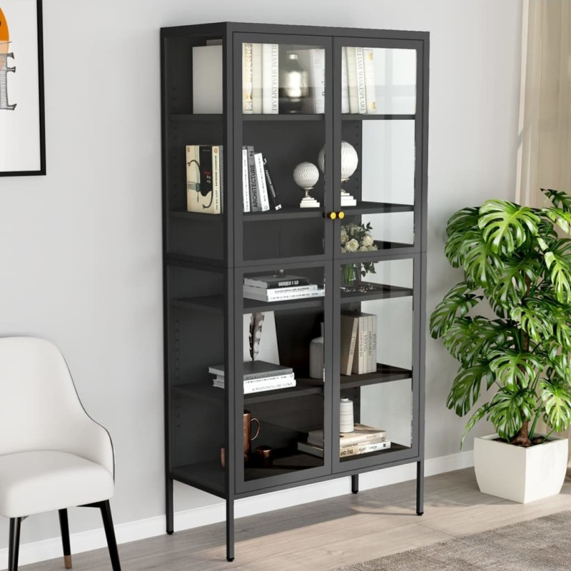 Vitrine d'exposition Anthracite 90x40x180 cm Acier/verre trempé 628933628933