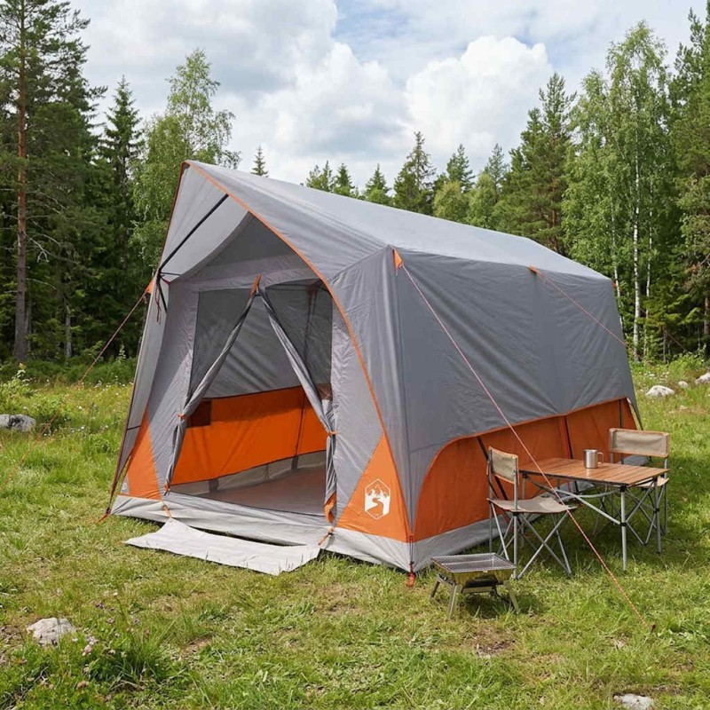 Tente tunnel Gris et orange 8 personnes Polyester et Acier 628961628961