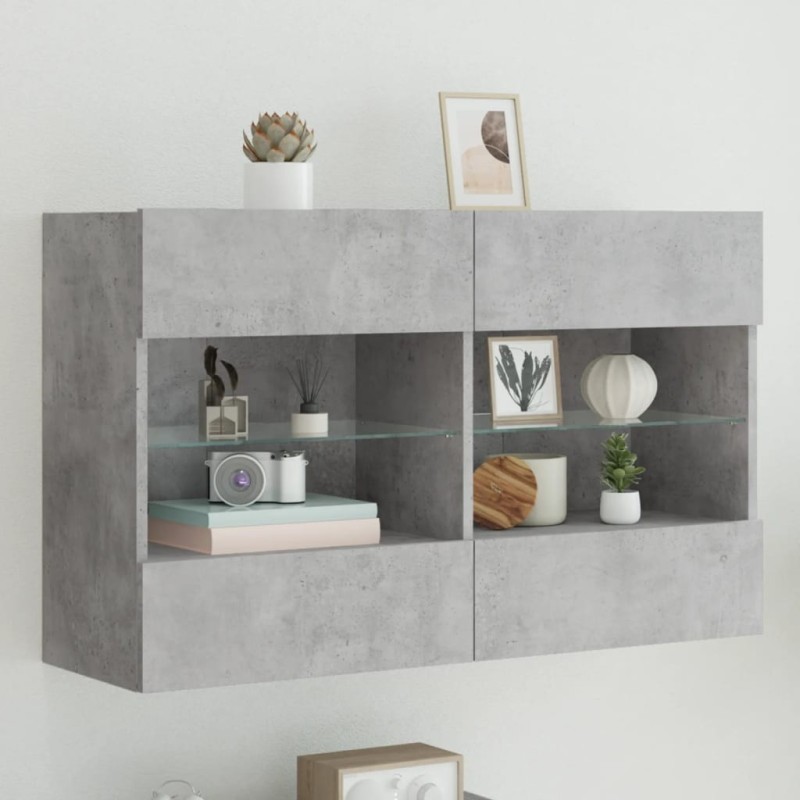 Meuble TV mural avec lumières LED gris béton 98,5x30x60,5 cm 629011629011