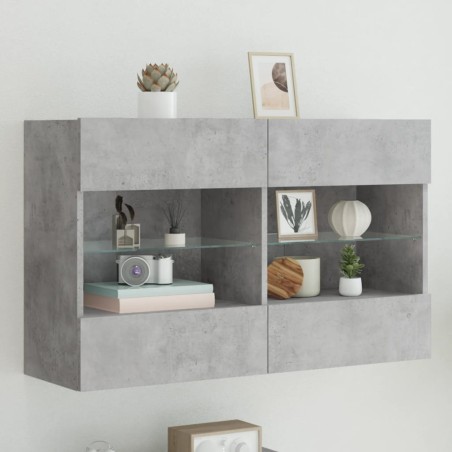 Meuble TV mural avec lumières LED gris béton 98,5x30x60,5 cm 629011629011