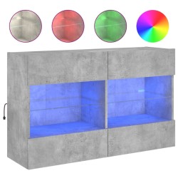Meuble TV mural avec lumières LED gris béton 98,5x30x60,5 cm 629011629011